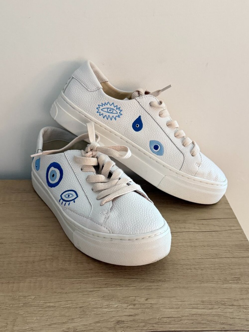 Soludos | White Embroidered Evil Eye Ibiza platform sneakers 8